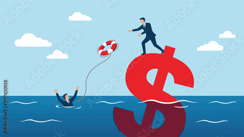 Financial crisis and rescue concept with businessmen and dollar sign