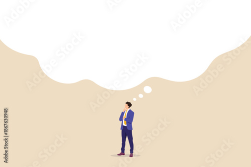 Businessman thinking with thought bubble copy space, editable text infographic for business planning, ambition to success, dream big, creative idea strategic, vector illustration clipart