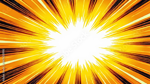 Abstract An abstract, radiating explosion of golden light, symbolizing energy and dramatic impact, filling the frame.