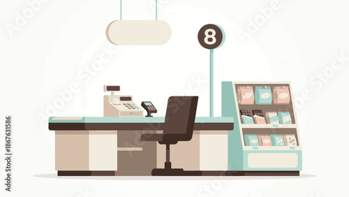 Grocery Store Checkout Lane with Cash Register and Confections