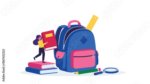 Back to school concept with student, books, and educational supplies