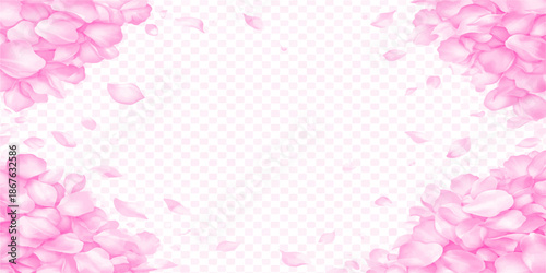 Pink floral background pattern for a spring greeting card border with heart illustration and rose vector design