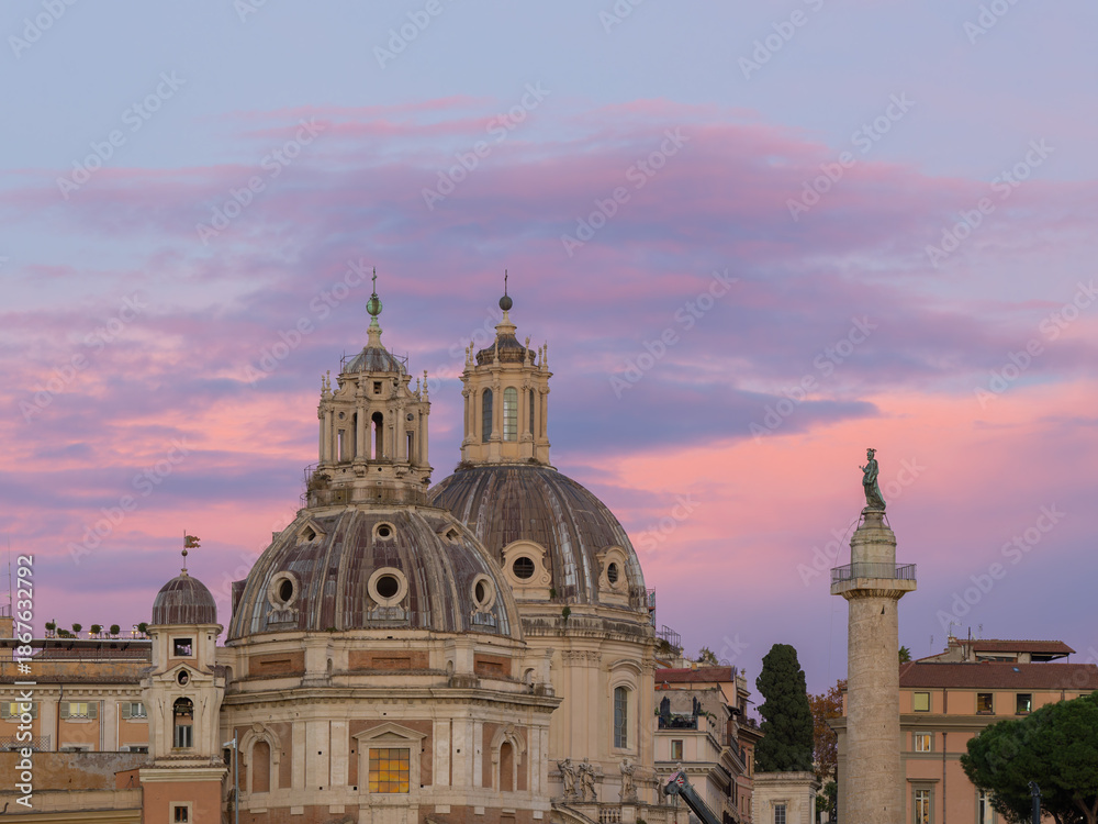 Fototapeta premium Baroque church domes at sunset in Rome