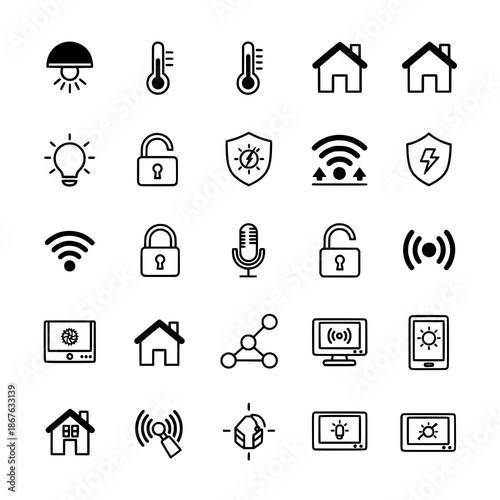 Smart home automation controls vector icon set for IoT systems