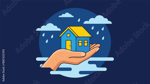 Hand holding and protecting a house from rain, property insurance concept