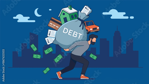 Personal Debt Burden Vector Illustration