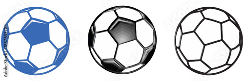 Soccer ball icon set. Football sign.  Soccer Symbol.  Set of Soccer Balls or Football Ball in Black, Blue and Outline Design