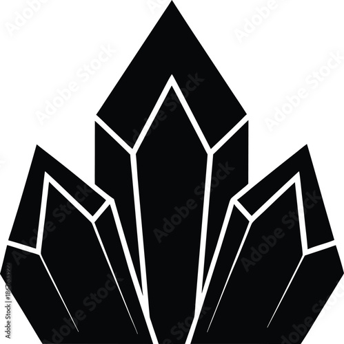 Abstract minimalist geometric crystalline structure illustration in solid black