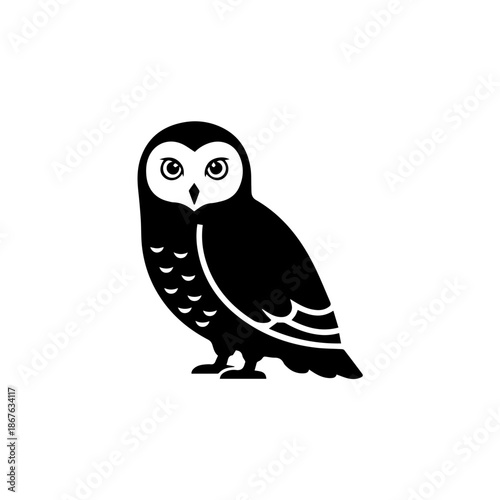 Black and white owl staring isolated on transparent background, Vector