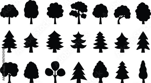 tree, silhouette, vector, landscape, nature, park, forest, isolated, transparent, background, design, graphic, illustration, plant, environment, ecology, deciduous, coniferous, shape, element, art, dr
