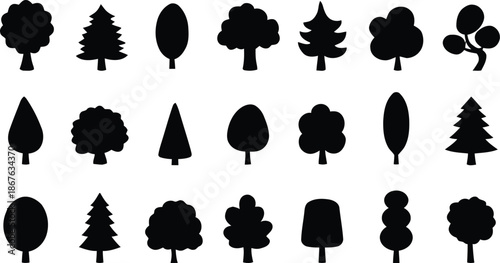 tree, silhouette, vector, landscape, forest, nature, park, garden, environment, deciduous, evergreen, shape, isolated, transparent, background, design, graphic, illustration, plant, ecology, outdoor, 
