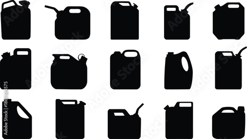 fuel, canister, silhouette, gas, container, petrol, oil, gasoline, tank, storage, vector, illustration, isolated, transparent, plastic, metal, collection, shape, portable, supply, icon, design, automo
