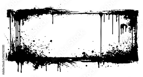 Abstract grunge rectangular frame made of dripping black ink splatters