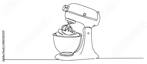 Continuous one line drawing of a kitchen stand mixer for baking and cooking