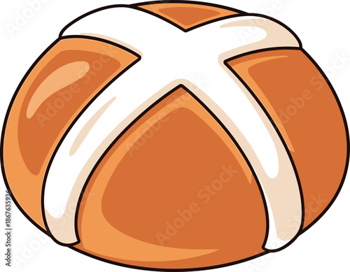 Delicious traditional hot cross bun illustration featuring a classic white cross perfect for Easter and spring celebrations