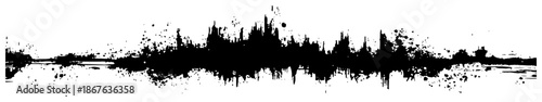 Abstract black grunge ink splatter border resembling a sound wave