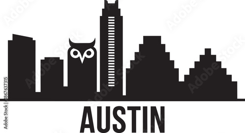 Austin texas usa city skyline silhouette owl black and white transparency background vector