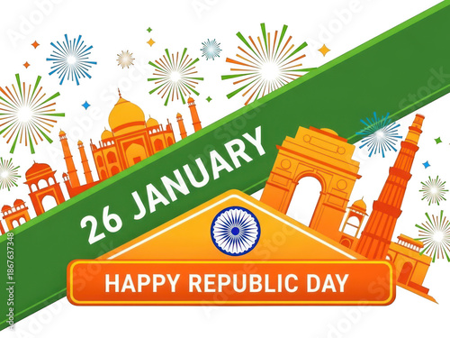 Happy republic day of india celebration with fireworks isolated on transparent background