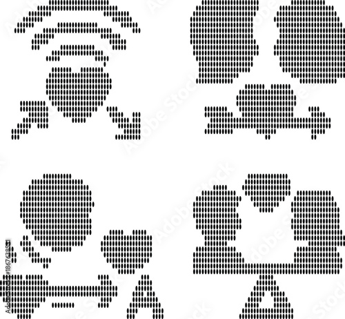 Pixelated icons depicting love connection and relationships in a minimalist style