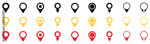 Location or map colorful icons. Black red and yellow Location or map pin icon symbol Map pin place marker.Vector illustration