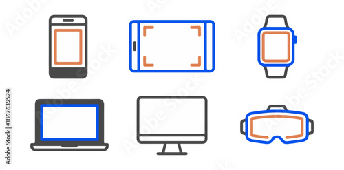 Electronic devices illustrations smartphone tablet computer smartwatch and virtual reality headset