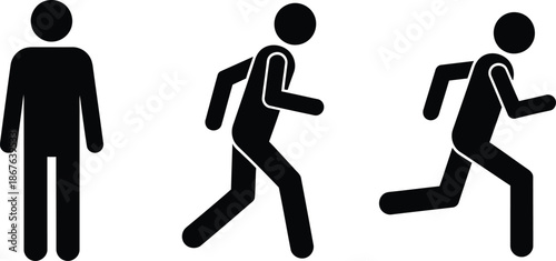 Stick Figures Walking and Running in Sequence Illustration