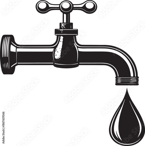 Leaking faucet with single water drop falling