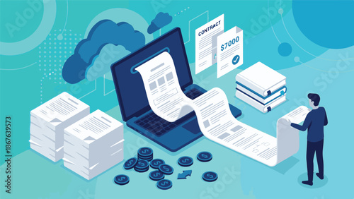 Online document management, financial transactions, and cloud data processing