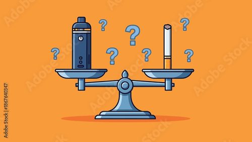 Vape vs Cigarette on Scale with Question Marks.