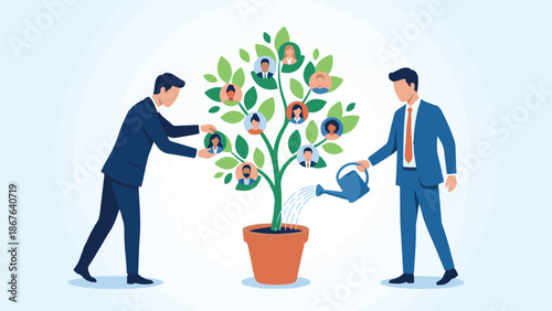Businessmen Nurturing Human Resources Tree, Growth and People Development