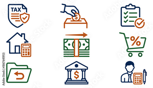 Financial icons representing banking and business services