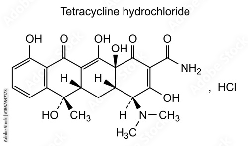 Tetracycline hydrochloride, chemical structure of tetracycline hydrochloride, drug substance