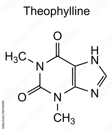 Theophylline, chemical structure of theophylline, drug substance