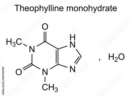 Theophylline monohydrate, chemical structure of theophylline monohydrate, drug substance