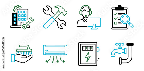 Service and maintenance icons set for home and business concepts