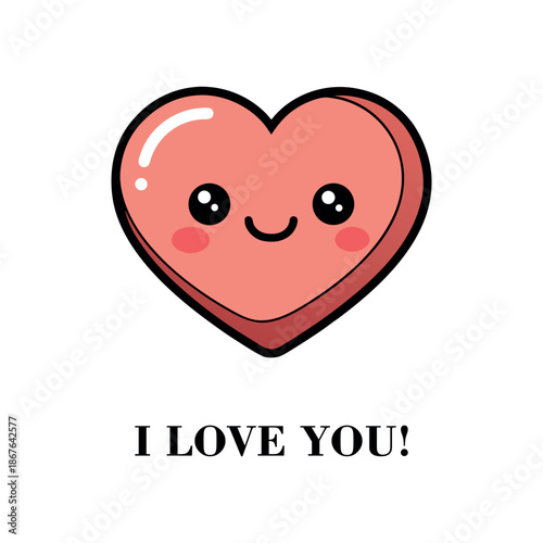 Cute Smiling Kawaii Heart Vector Illustration for Valentine’s Day