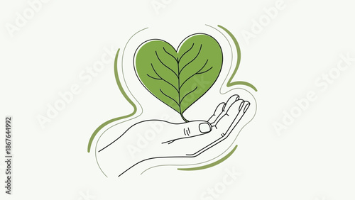 A delicate line drawing of a hand gently holding a small plant with two leaves sprouting upwards.