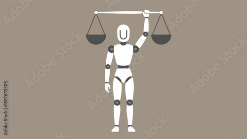 AI robot holding balance scales representing ethics and justice