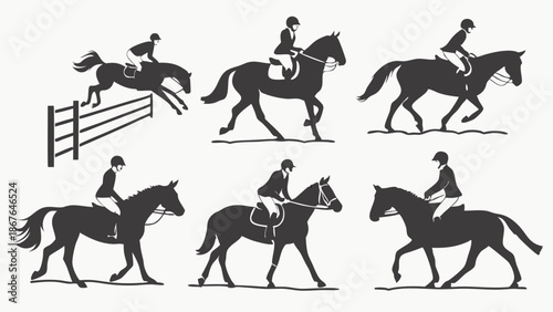 Equestrian Sports Silhouettes Horseback Riding Disciplines Set for Sports Websites and Event Promotion