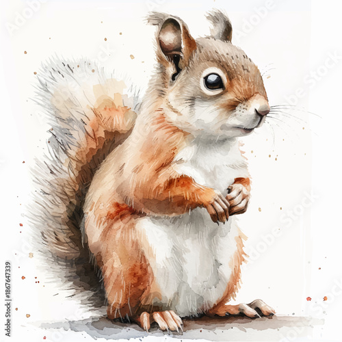 Nature vector illustration animal fluffy squirrel, postcard, sticker