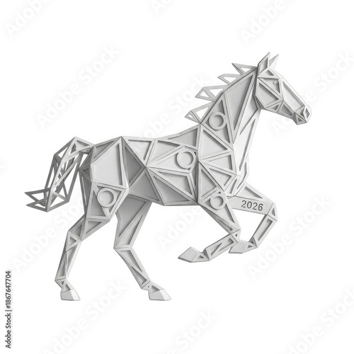 Modern geometric silver horse sculpture symbolizing elegance and innovation in contemporary art and design for decor and business inspiration.