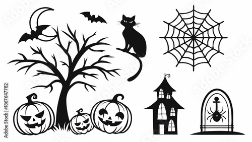 Spooky Halloween Silhouette Graphics for Party Invitations Spooky Night Decorations Website Design Seasonal Sale Banners