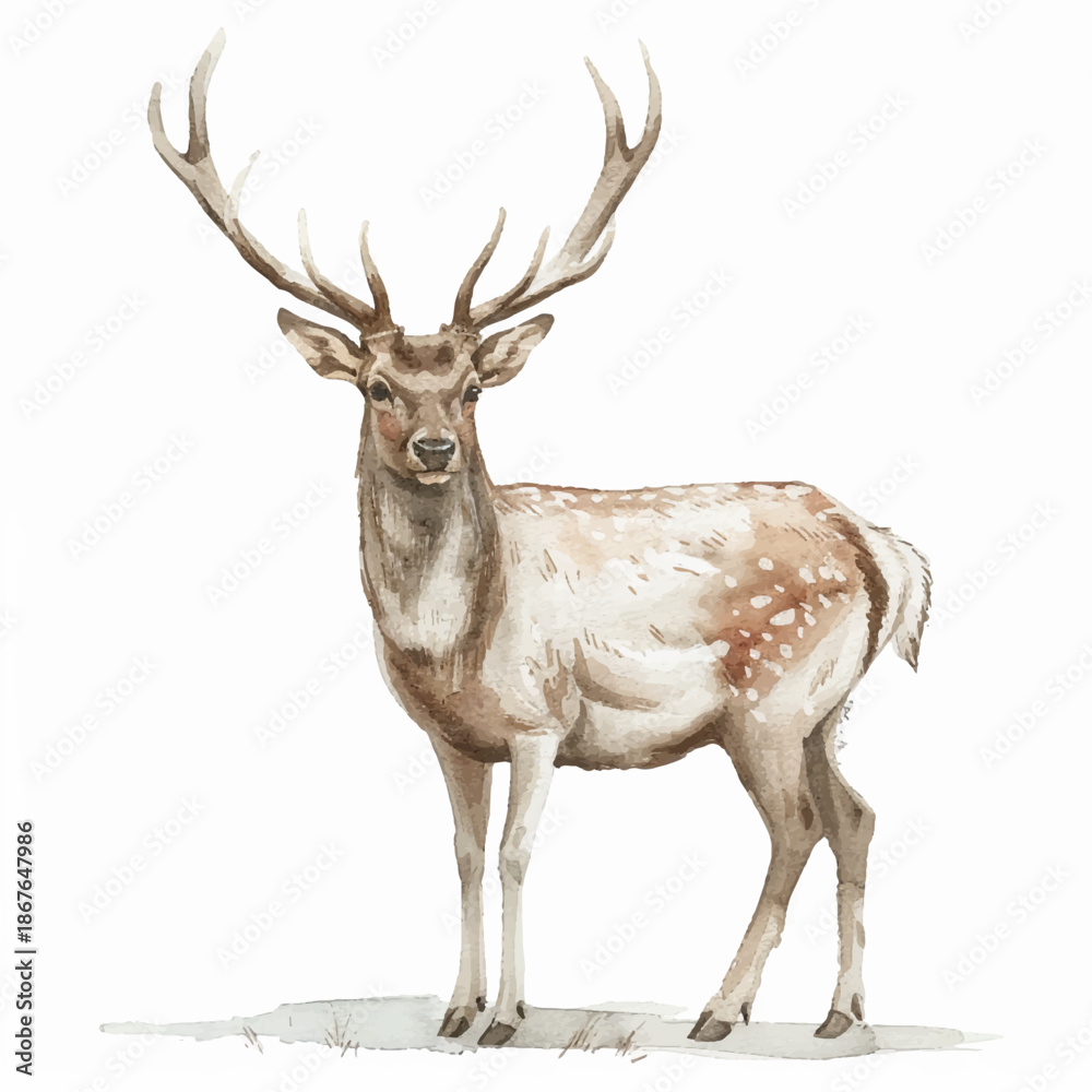 Fototapeta premium Nature vector illustration animal deer with big antlers, postcard, sticker