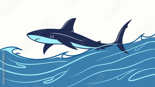 Dynamic Shark Breaching Ocean Waves for Thrilling Adventure Travel Website Banner or Ecology Education Graphic Design