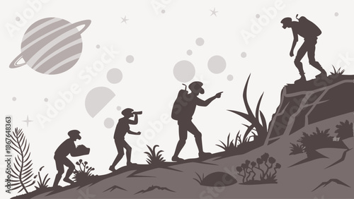 Evolution of Exploration Silhouette Climbing Towards Distant Planet for Science Web Design and Future Growth Journey