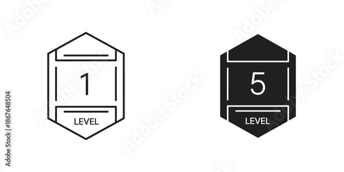 Hexagonal level indicators with numbers 1 and 5