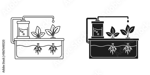 Hydroponic Plant Growth System with Water Reservoir and Nutrient Solution