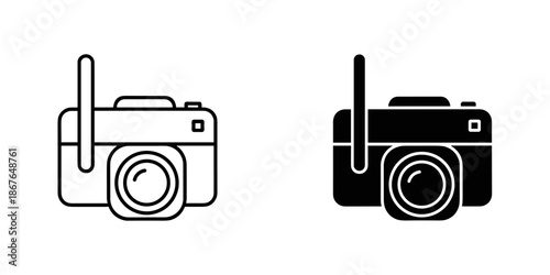 Two Cameras with Flashes in Black and White line vintage