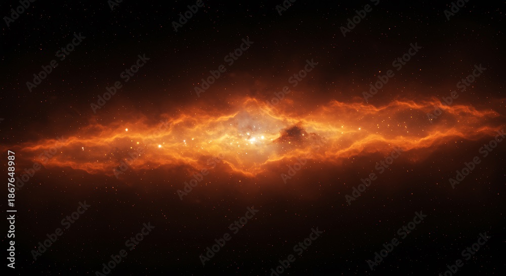 Fototapeta premium Vibrant orange nebula in deep space with bright stars and cosmic clouds astronomy and science