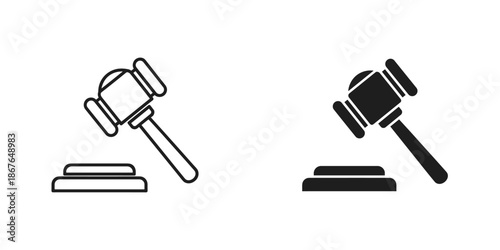 Two judges gavel in outline and solid black court justice